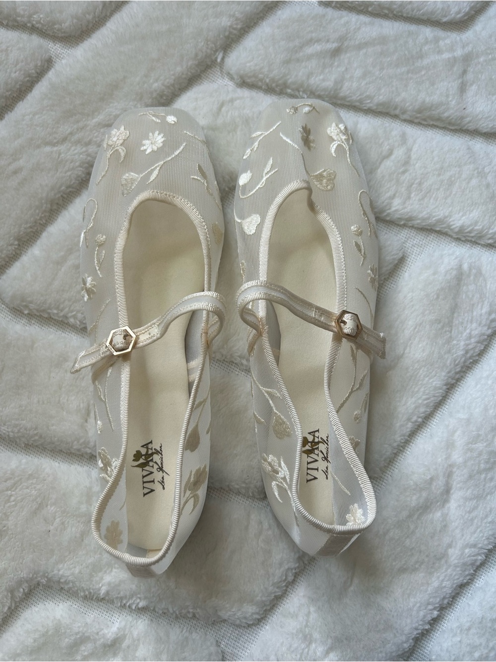 Vivaia Margot Mary Jane Flats with Mesh Floral Embroidery
